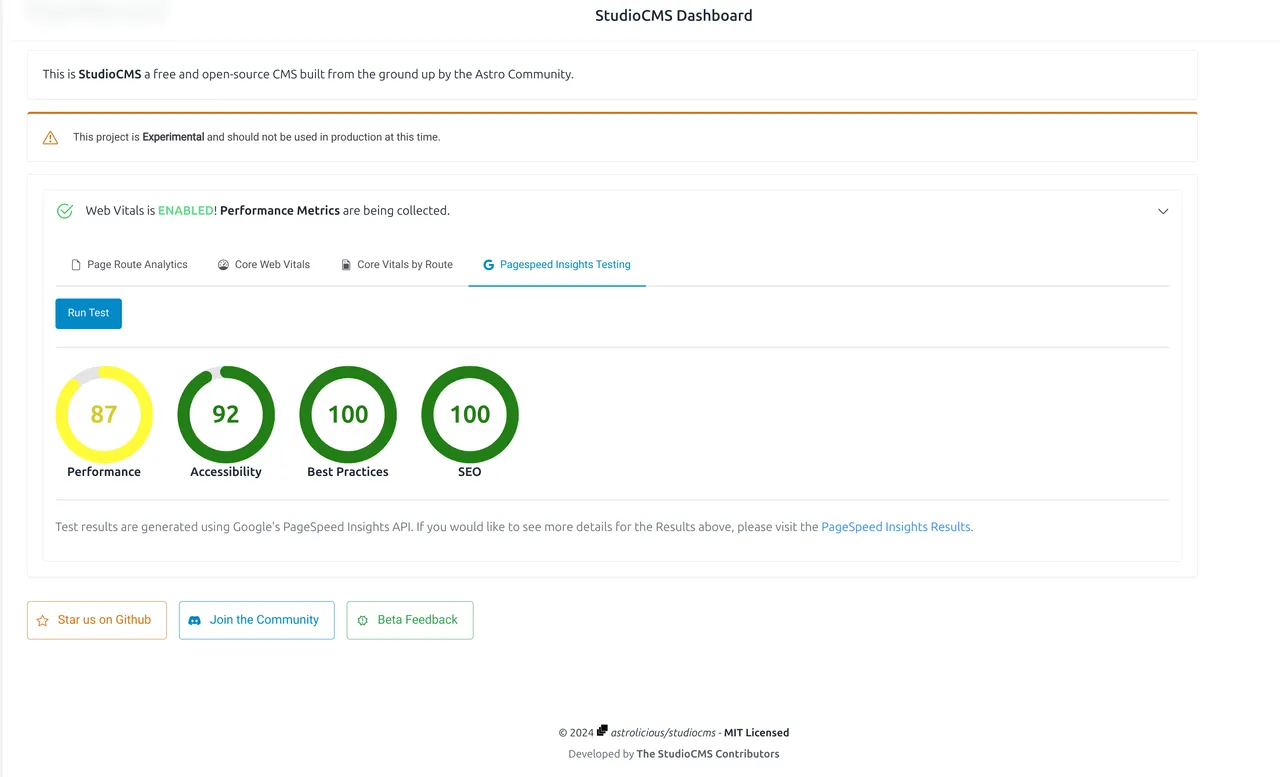 Web Vitals Page Speed (Light Mode)